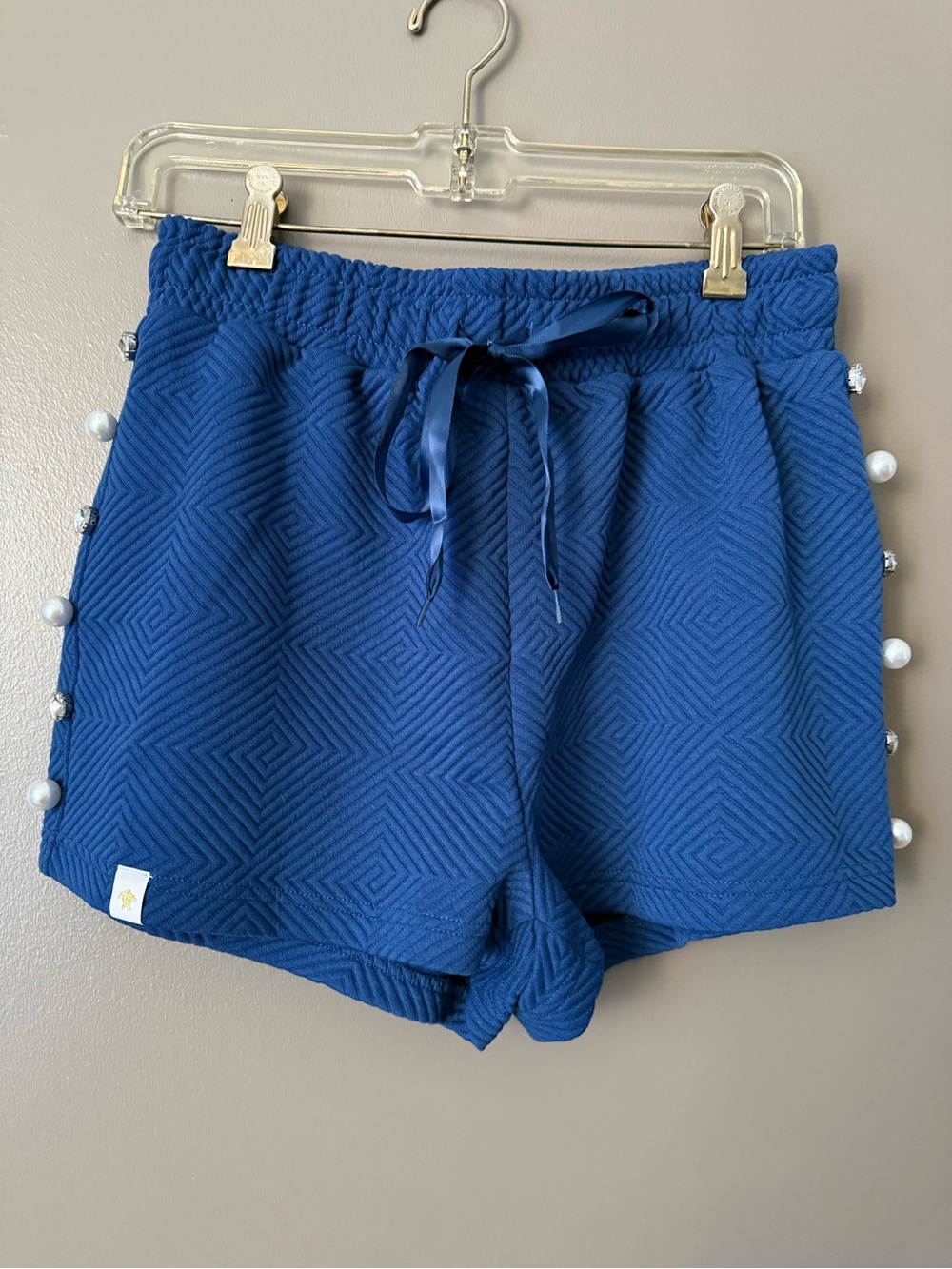 Simply Southern Blue High-Waist Pearl-Button Drawstring Shorts